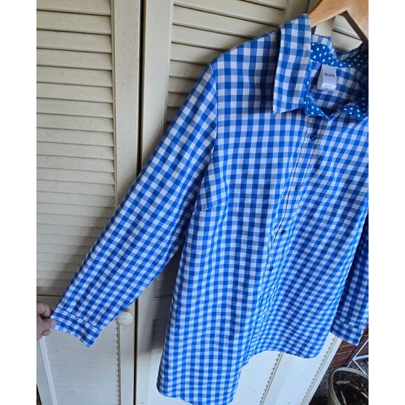 Blair Women's Button Up Blouse Sz 1X  Blue Gingham Check Classic Retro Casual - Picture 5 of 10